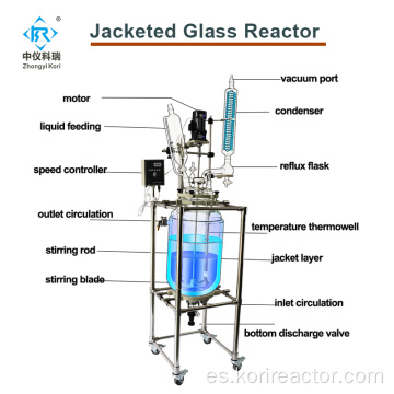 Reactor de vidrio de escala de laboratorio con recipiente de reactor de vidrio